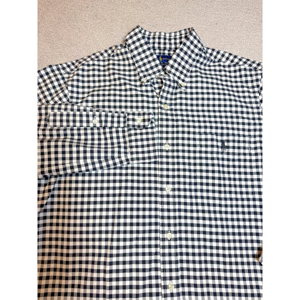 Ralph Lauren Classic Fit Button Down Men's L Black White Check Long Sleeve Pony